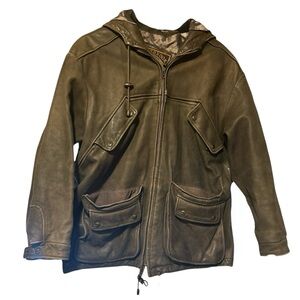 VTG Colebrook & Co. Men’s Brown Leather Hooded Parka Jacket Size M